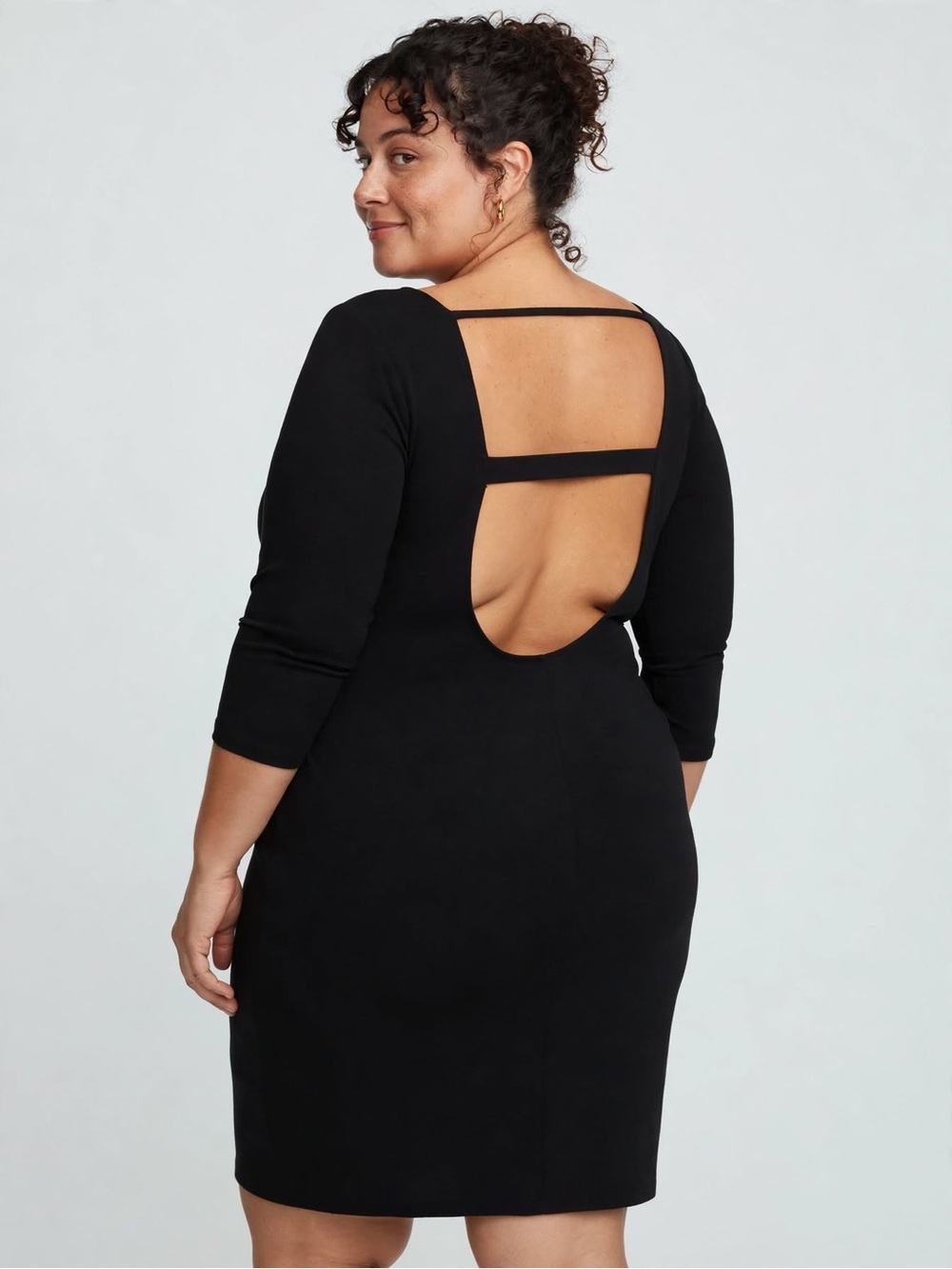 Express Black Open Back Long Sleeve Dress XL Cutout Stretch Cocktail LBD